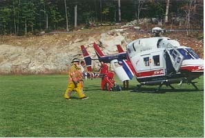 Loading a victim on Stat Flight helicopter