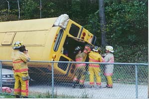 Firefighters gain acces to the first vehicle