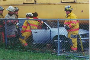 Victims being extricated from the second vehicle
